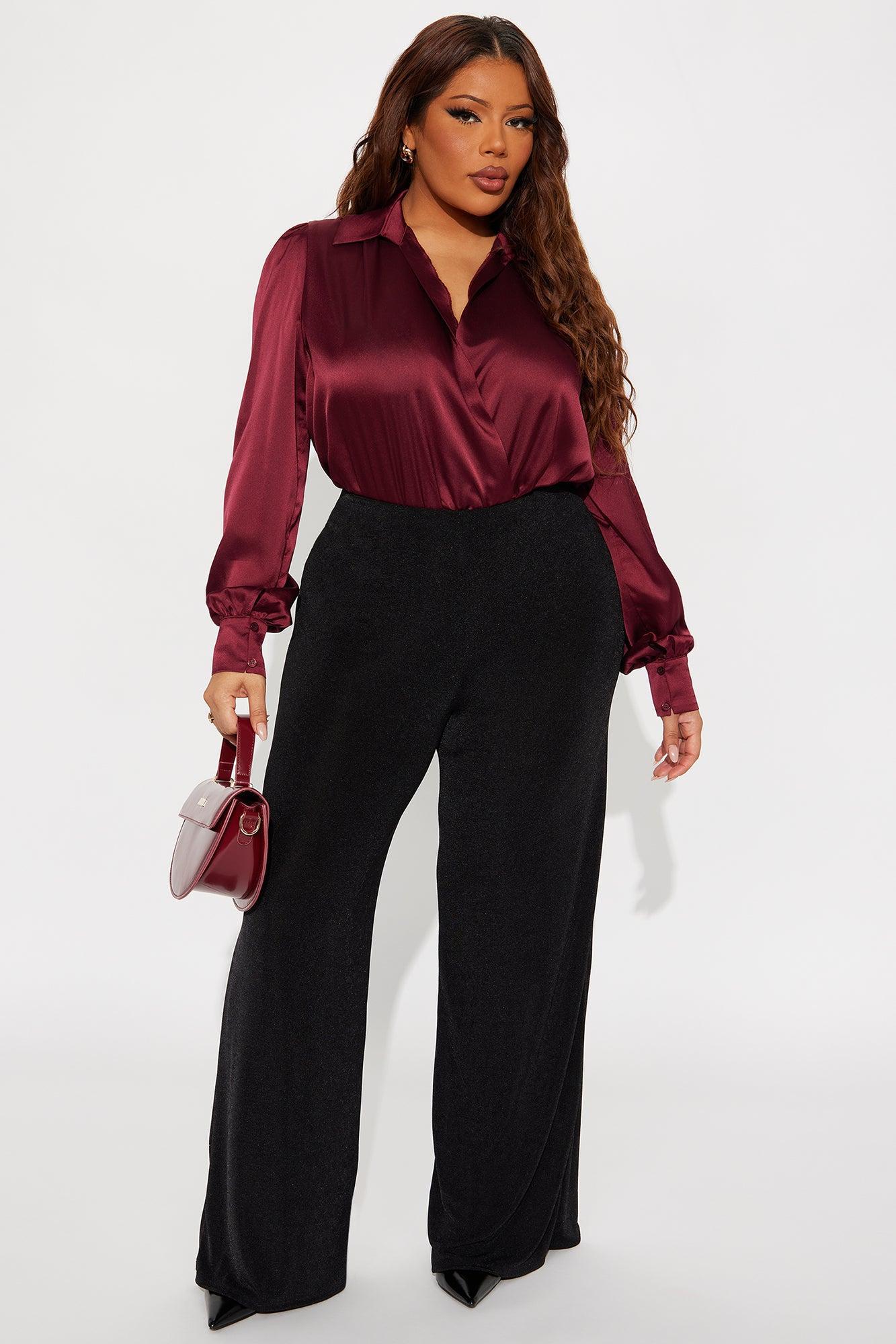 Playing Wicked Games Satin Bodysuit - Burgundy Product Image