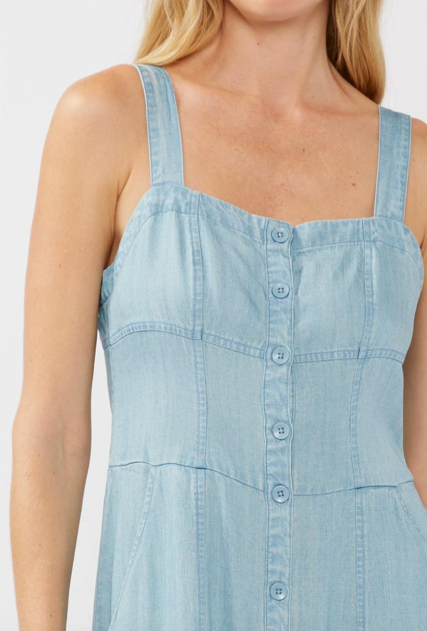 Square Neck Button Down Midi Dress Product Image
