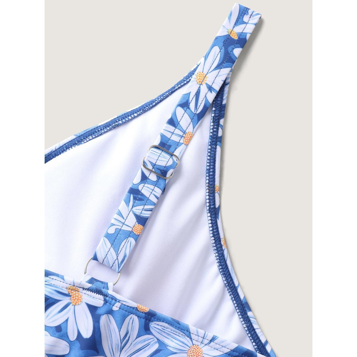 Plus Size Floral Belted Ruffled One-Piece Swimsuit Women's Swimwear Mediumblue Beach Curve Bathing Suits High stretch One Pieces BloomChic 30/6X Product Image