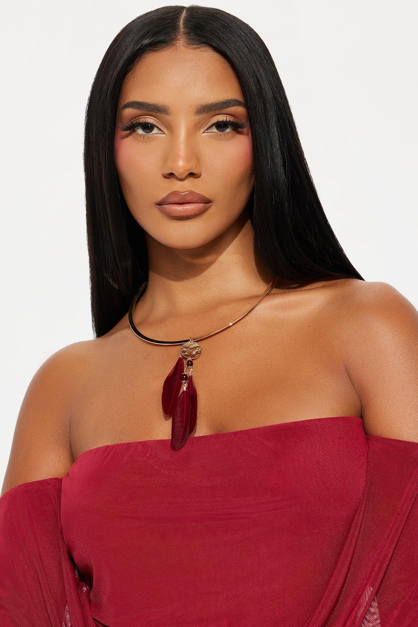 Light As The Feather Choker Necklace - Burgundy/combo Female Product Image