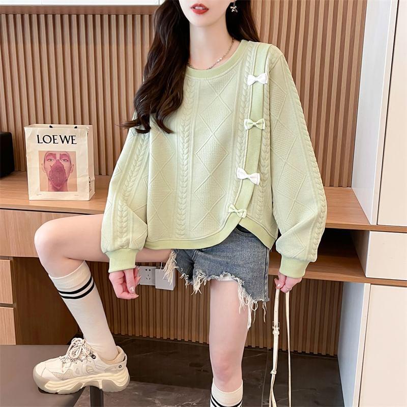 Crew Neck Asymmetrical Bow Sweatshirt Product Image