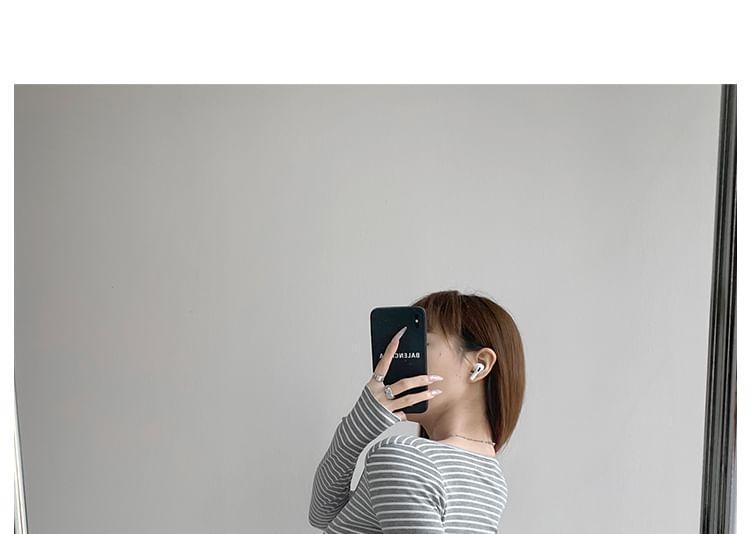 Striped Scoop-Neck Henley T-Shirt Product Image