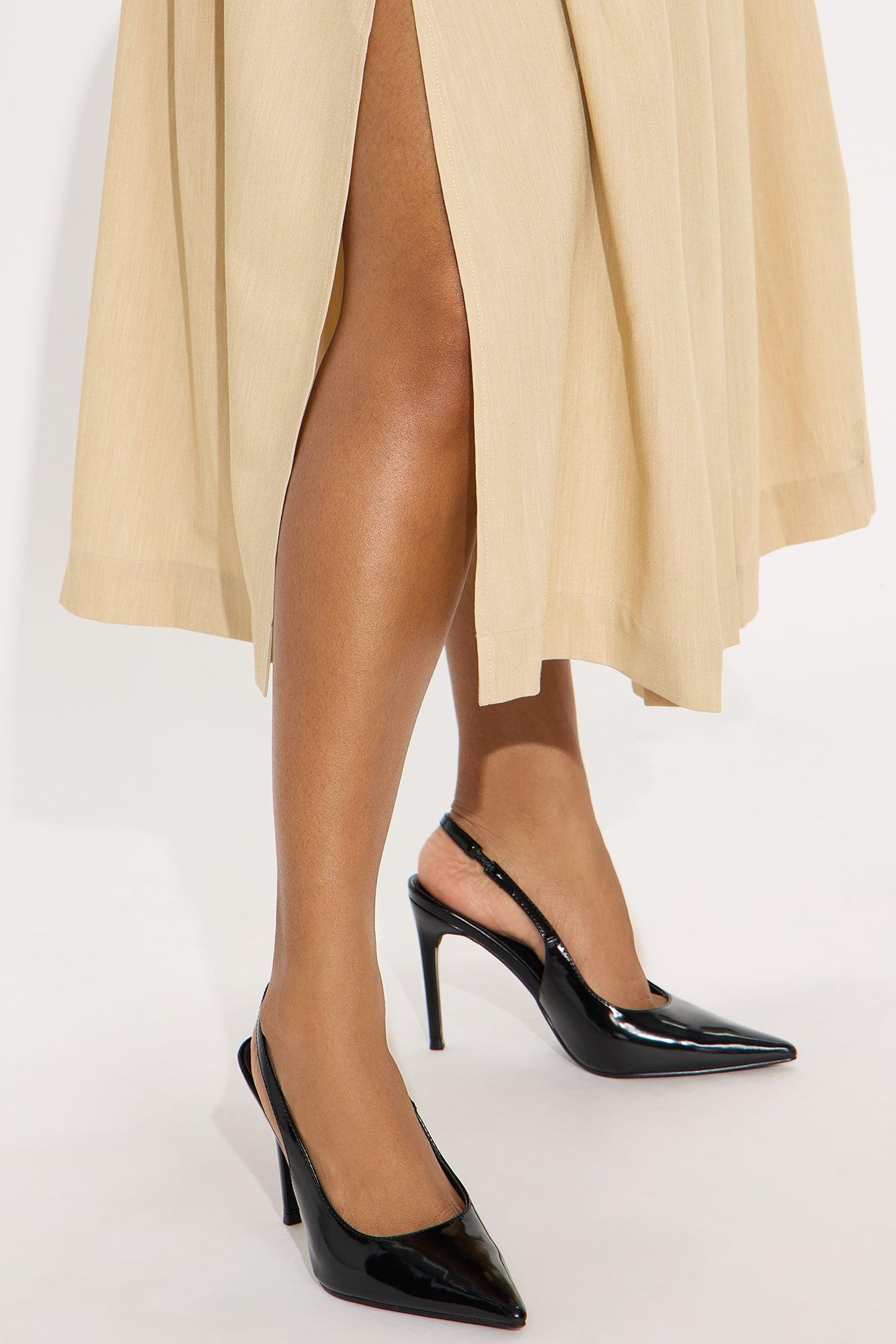 Standing On Business Pleated Midi Skirt - Khaki Product Image