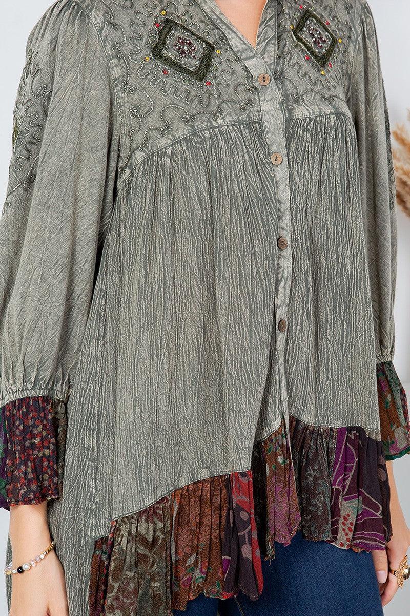 Puffed Sleeves Button-Down Top Product Image