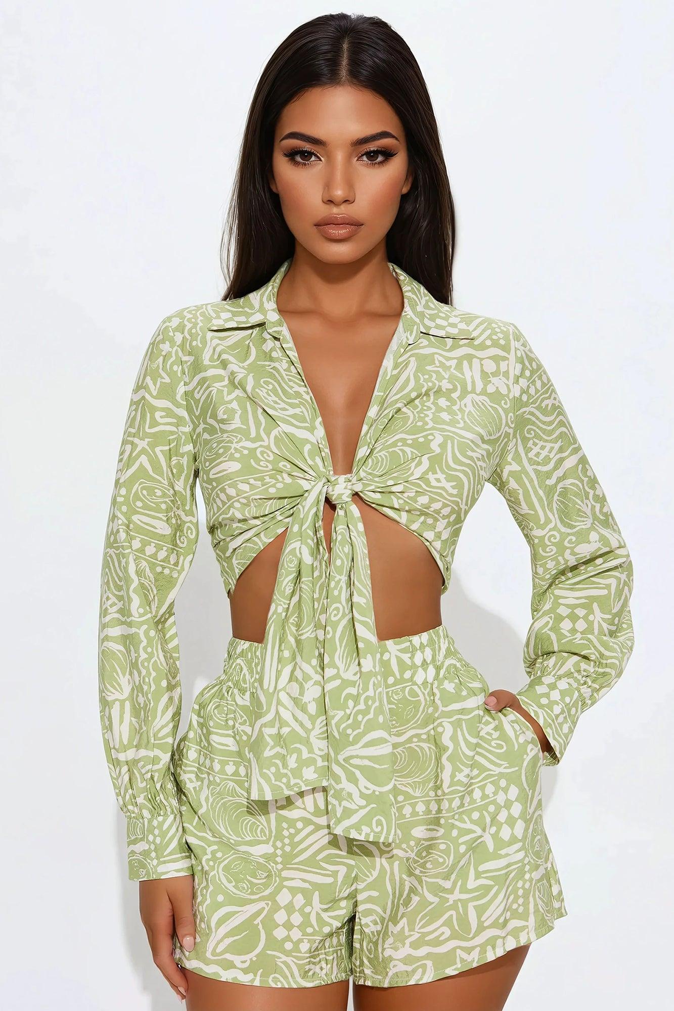 Coastal Vibe Short Set - Green/combo Product Image