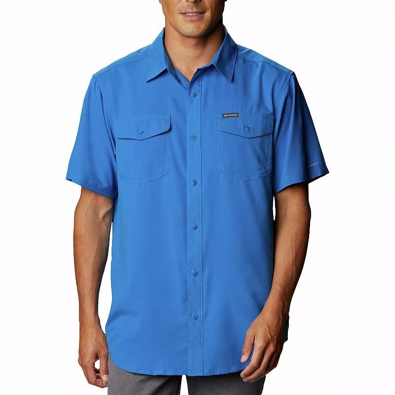 Mens Columbia UPF 40 Utilizer II Solid Short Sleeve Button-Down Shirt Collegiate Blue Product Image