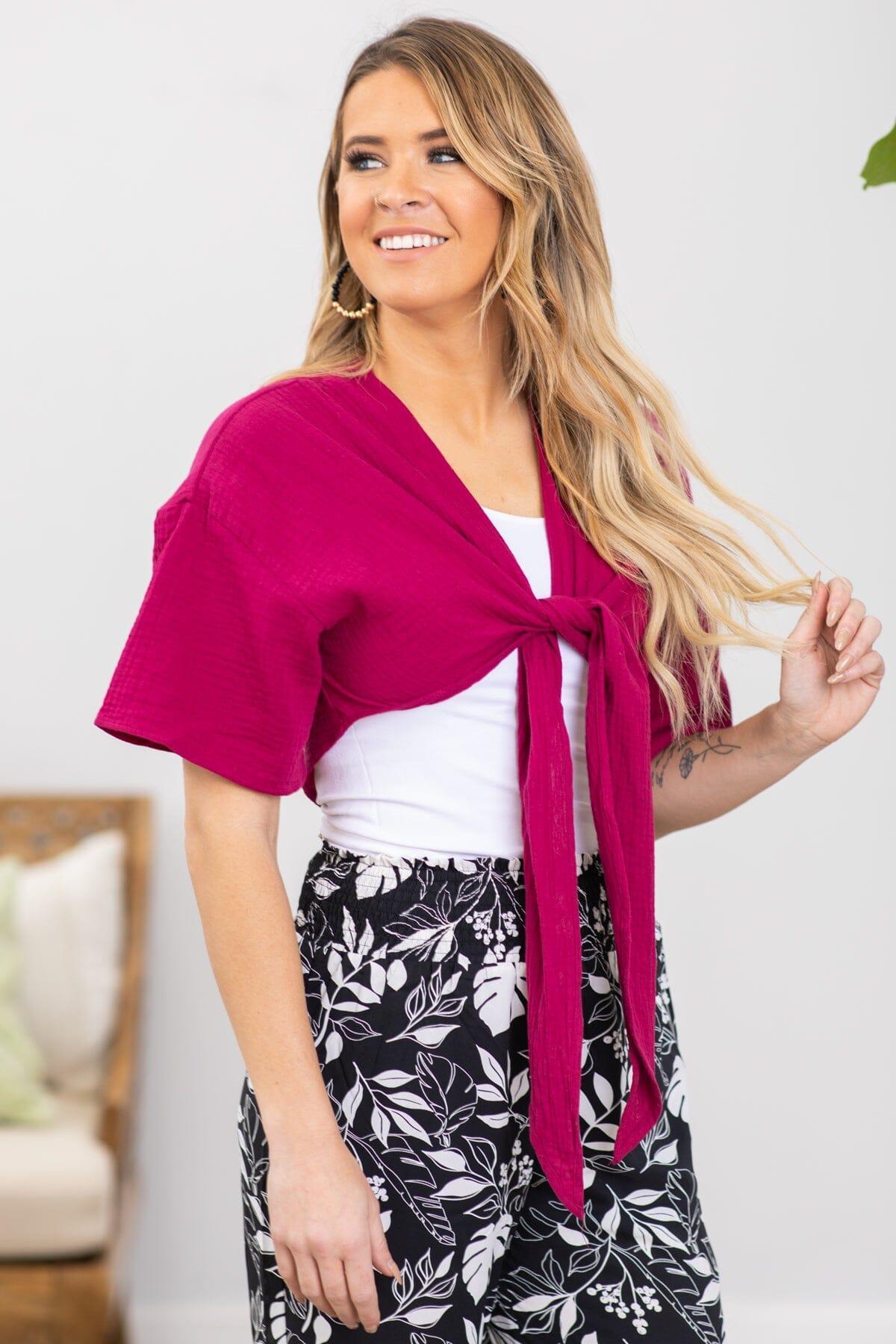 Raspberry Gauze Tie Front Top Product Image