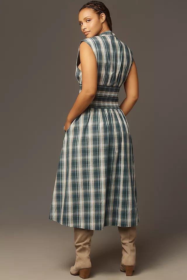 The Tommie Cap-Sleeve Smocked Front-Zip Shirt Dress Product Image