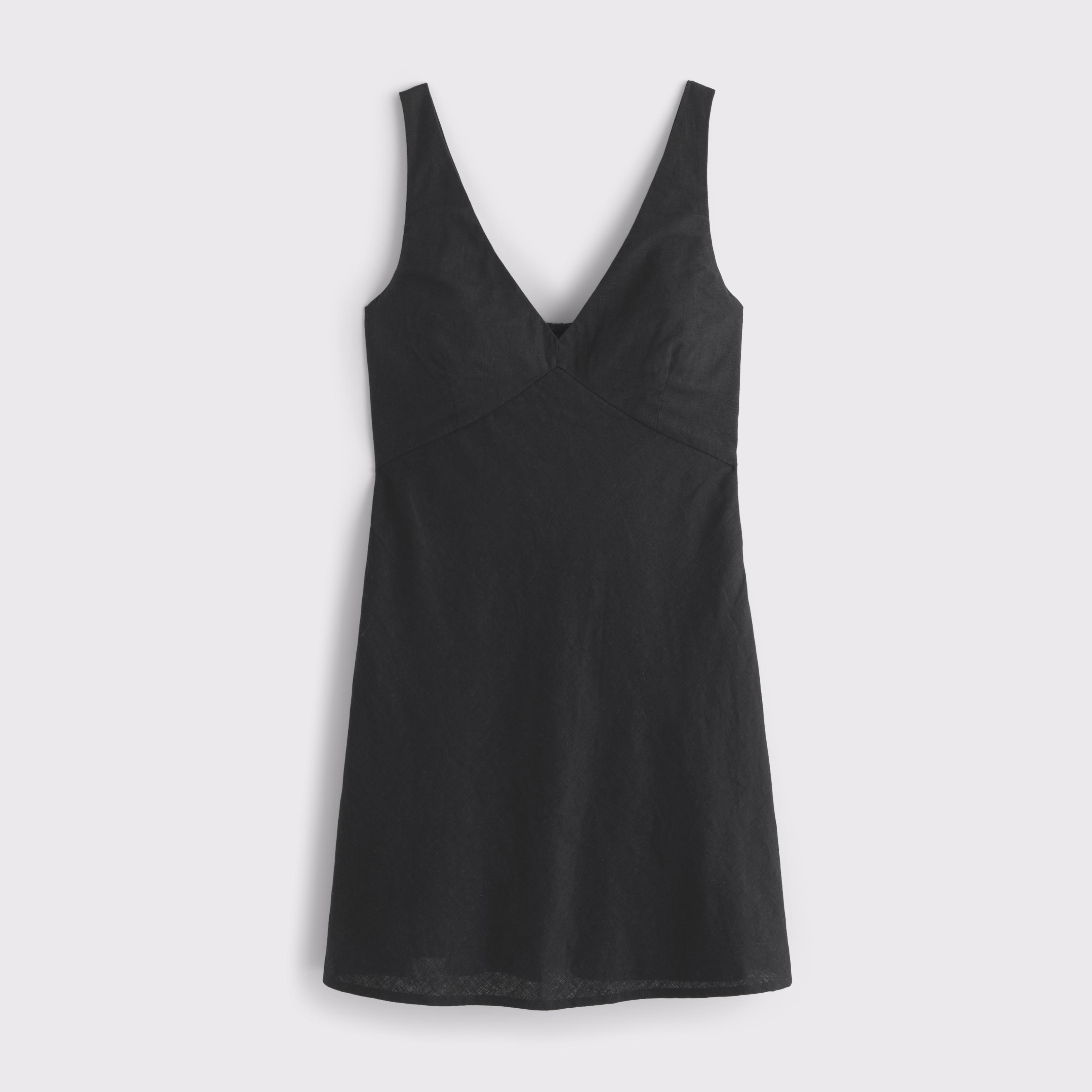 V-Neck Linen-Blend Mini Dress Product Image