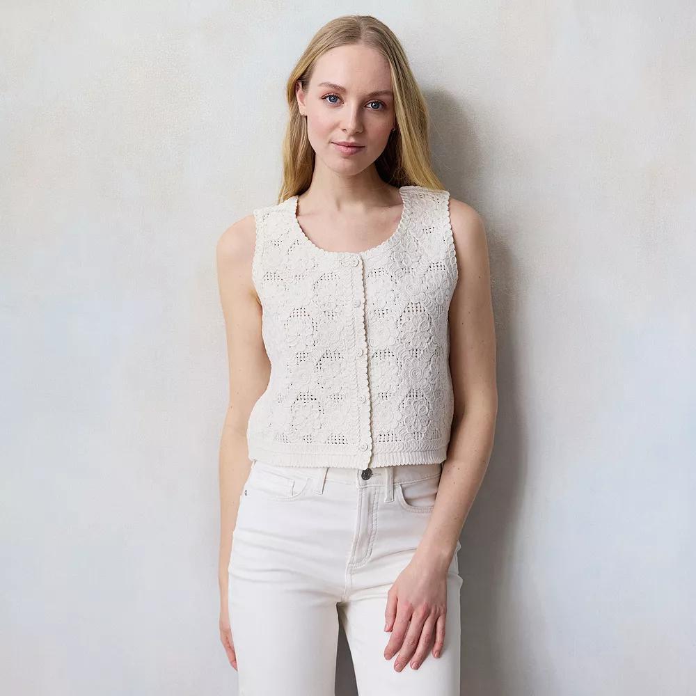 Petite LC Lauren Conrad Crochet Vest, Women's, Size: Medium Petite, English Ivory Product Image