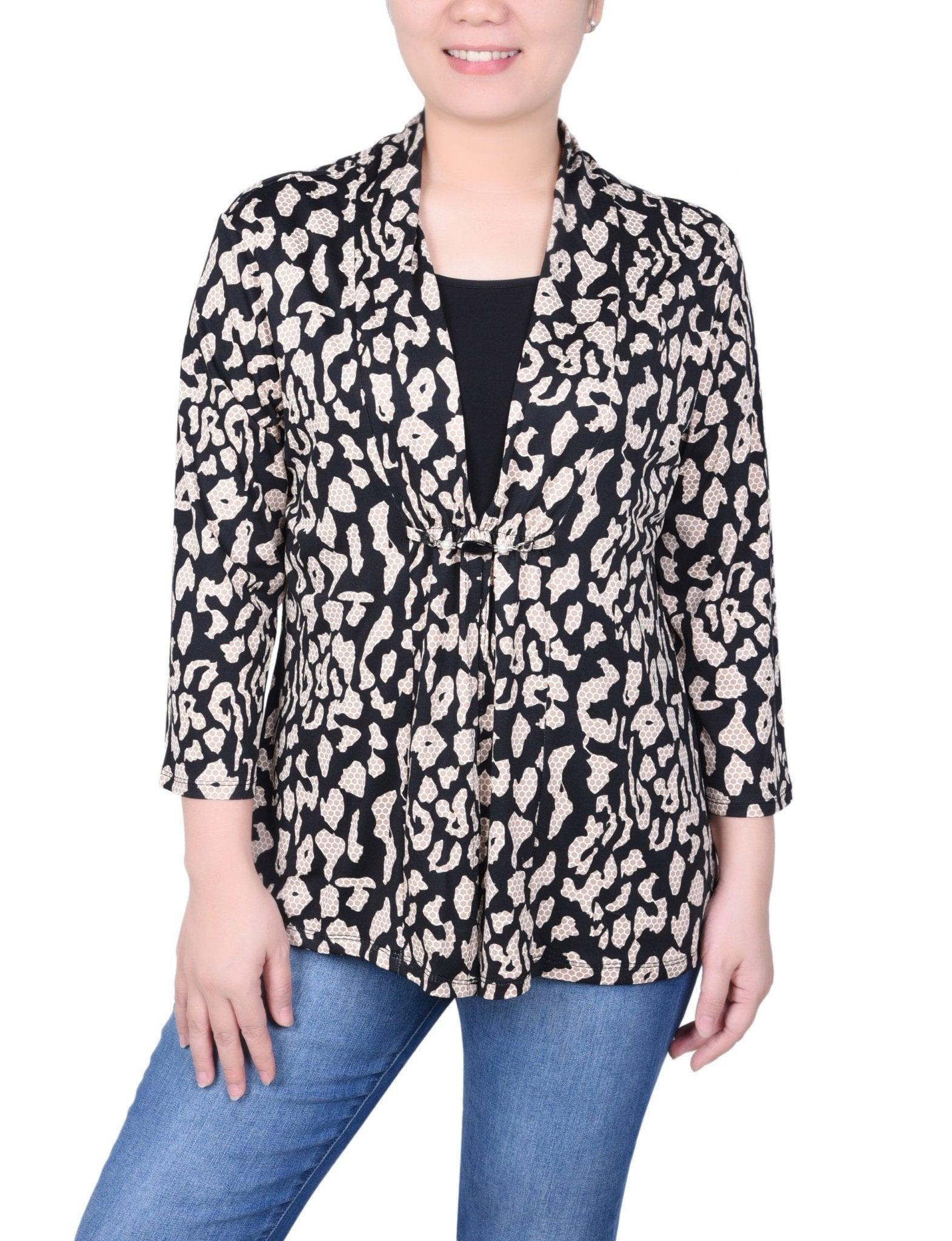 Puff Print 3/4 Sleeve Two-Fer Top - Petite Product Image