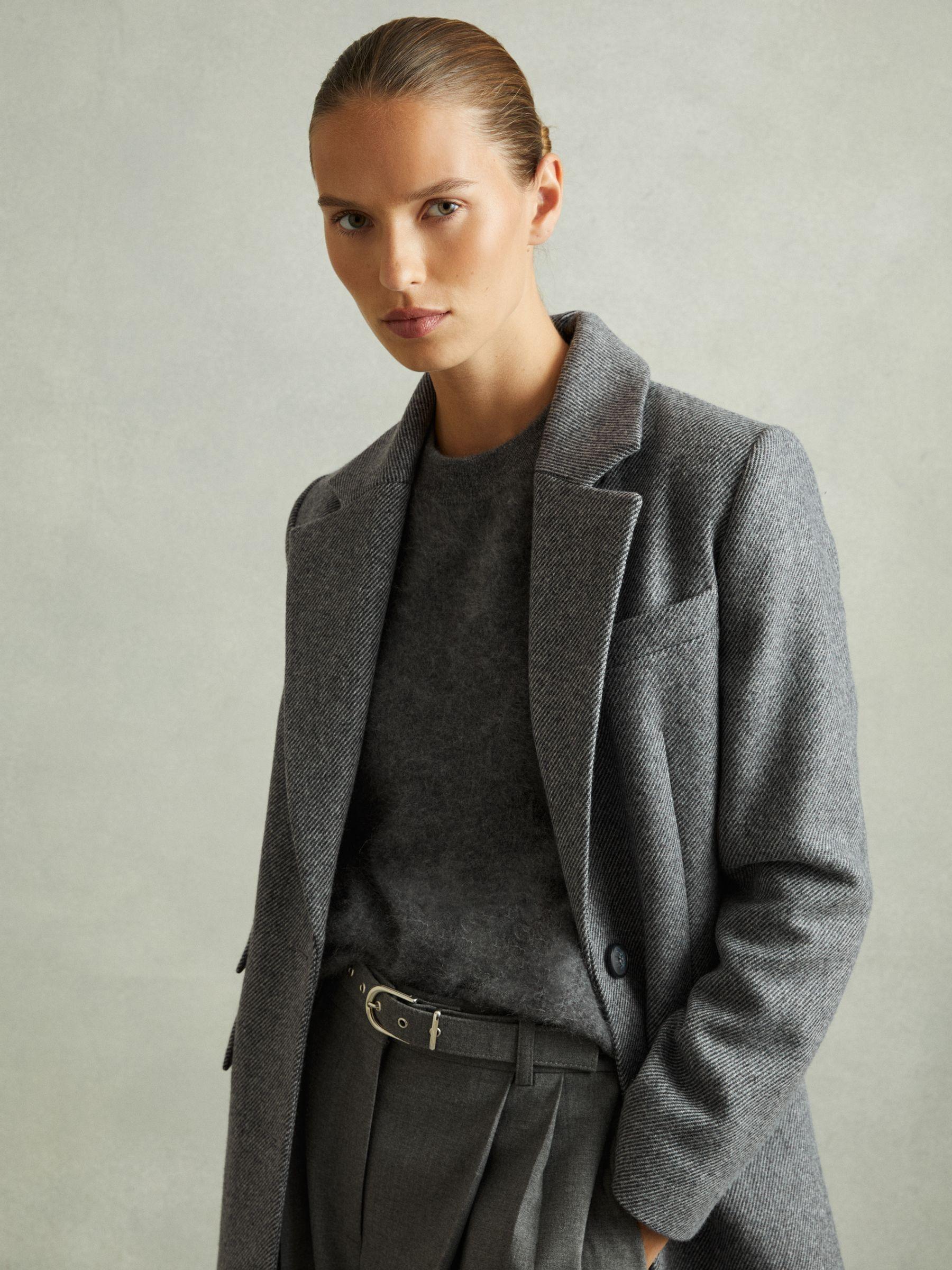 Petite Wool-Blend Longline Coat in Grey Product Image