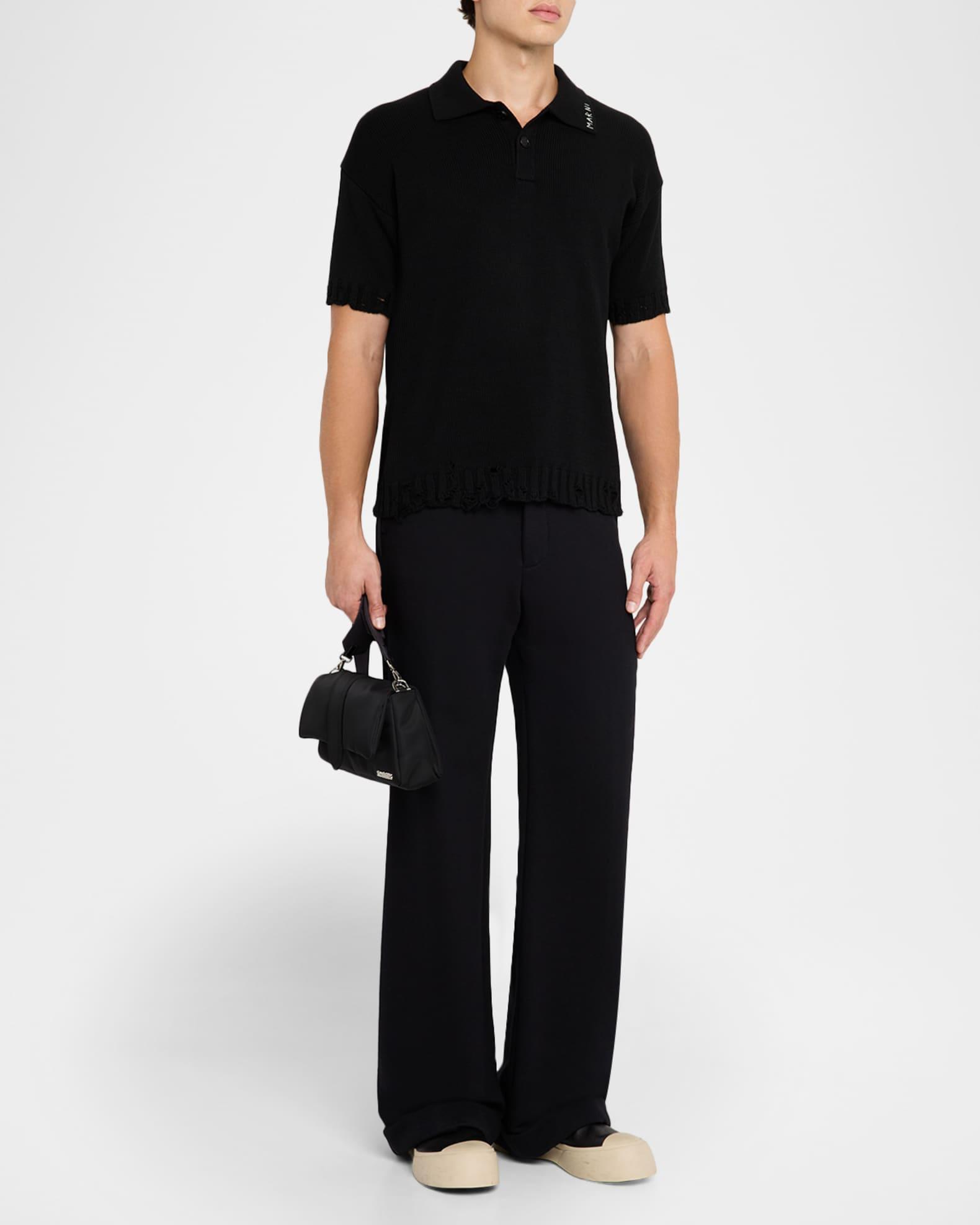 Men's Dishevelled Logo-Collar Knit Polo Shirt Product Image