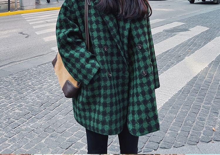 Notch Lapel Plaid Double-Breasted Coat Product Image