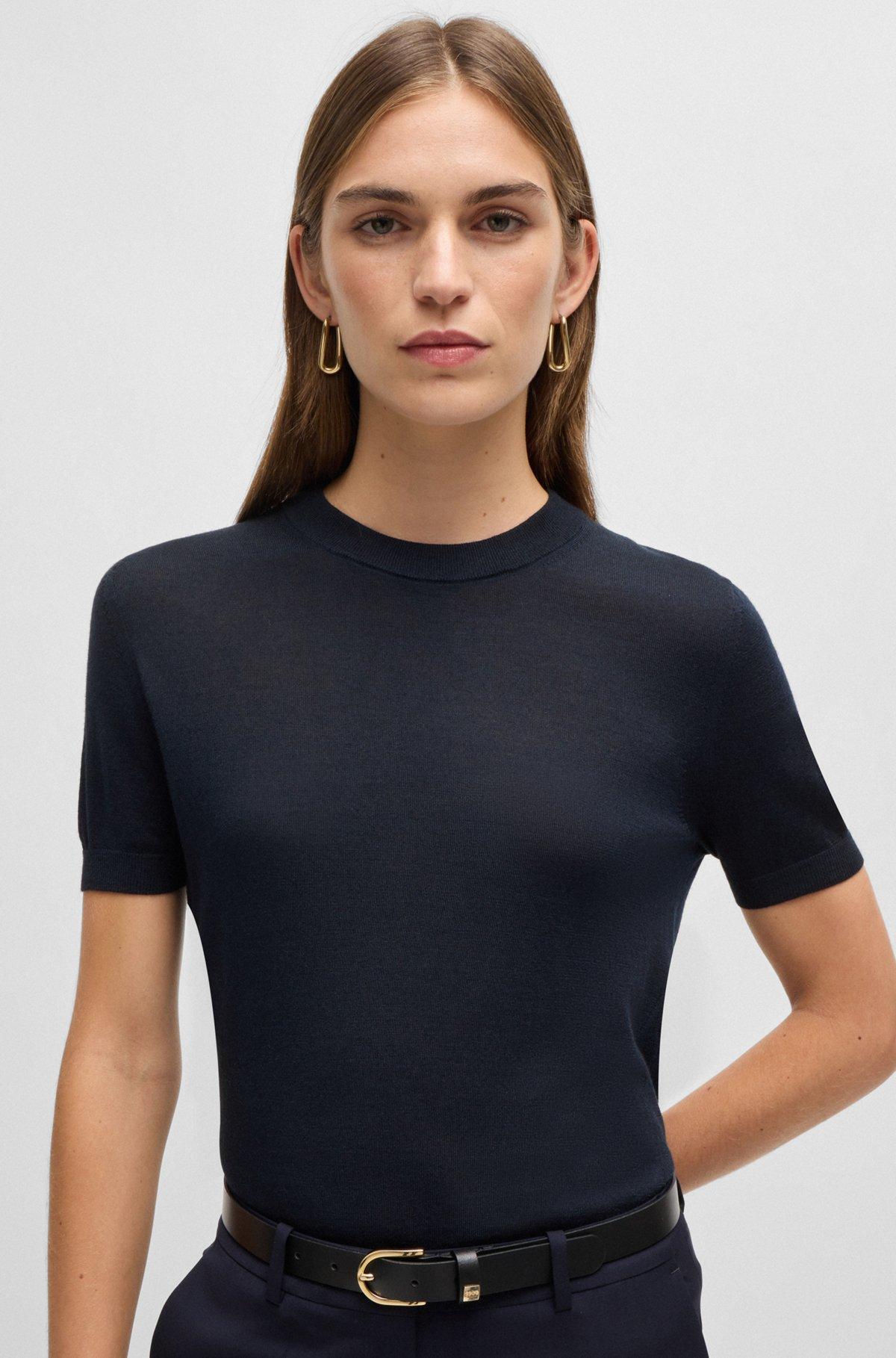 BOSS - Short-sleeved sweater in Merino wool - Dark Blue Product Image