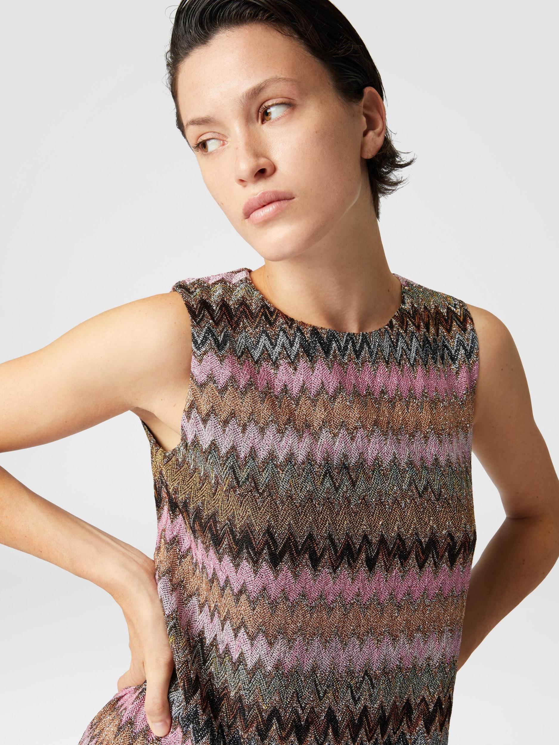 Sleeveless mini-dress in zig zag lamé viscose Product Image