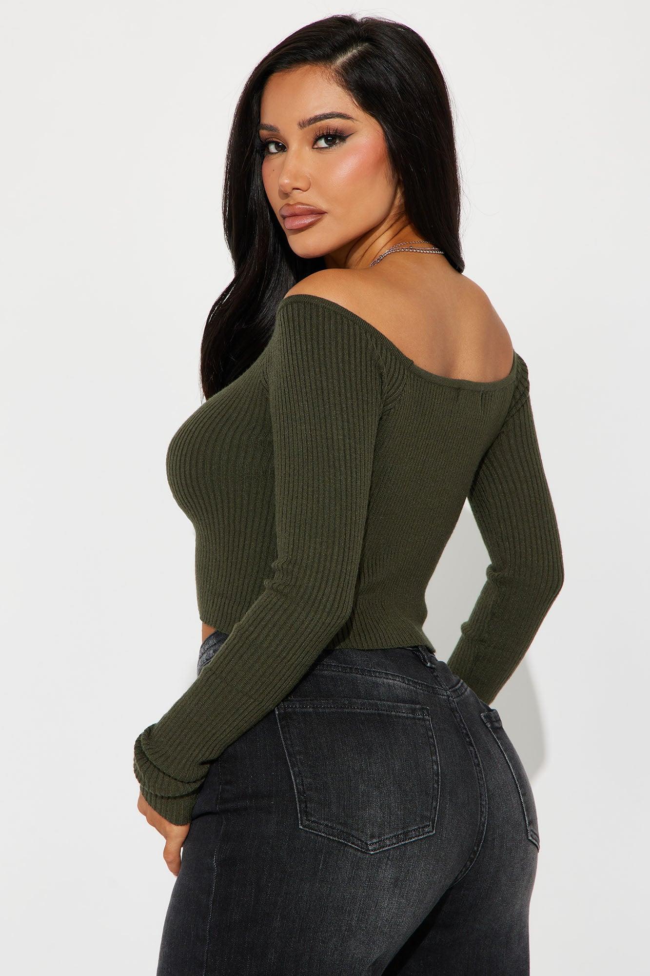 Madisyn Off Shoulder Sweater - Olive Product Image