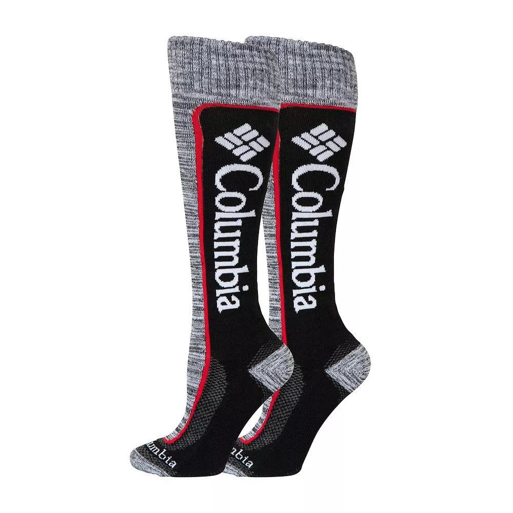 Women's Columbia 2-pack Thermolite Color Block Knee High Ski Socks, Size: Medium, 2 Black Mtn Red Product Image