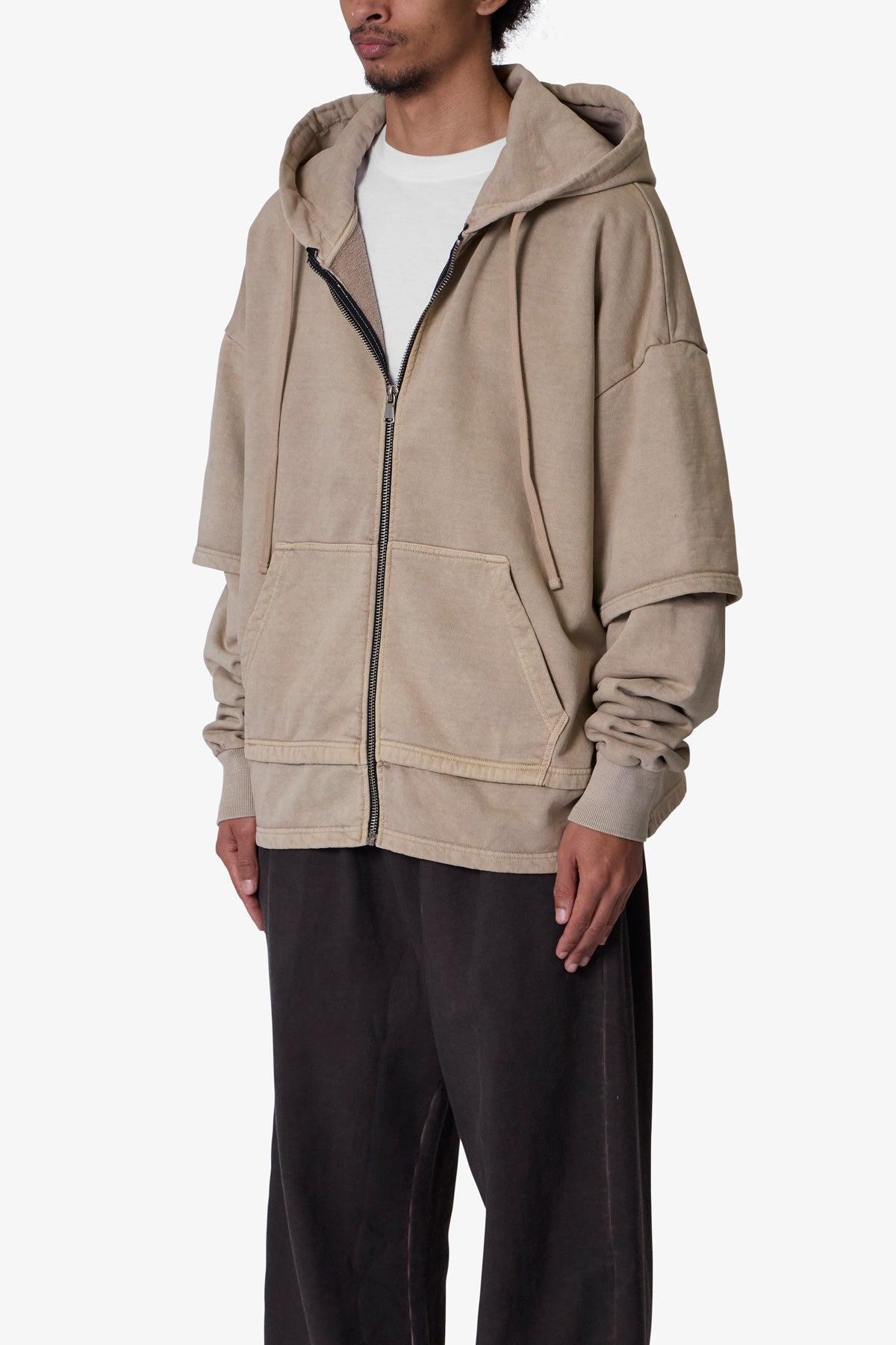 Double Layer Zipper Sweater - Washed Earth Product Image