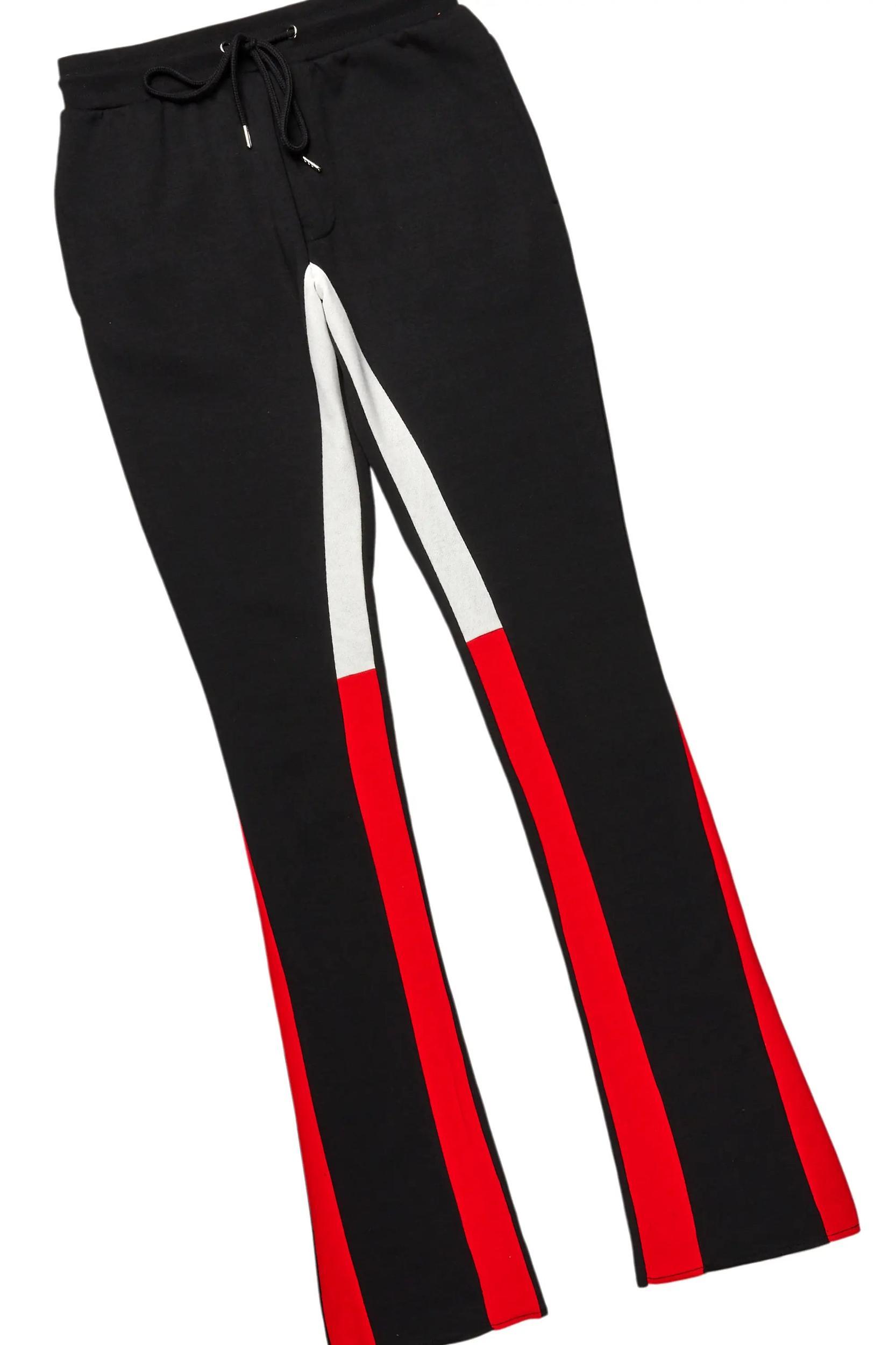 Basic Black/Red Hoodie/Stacked Flare Track Set Male Product Image