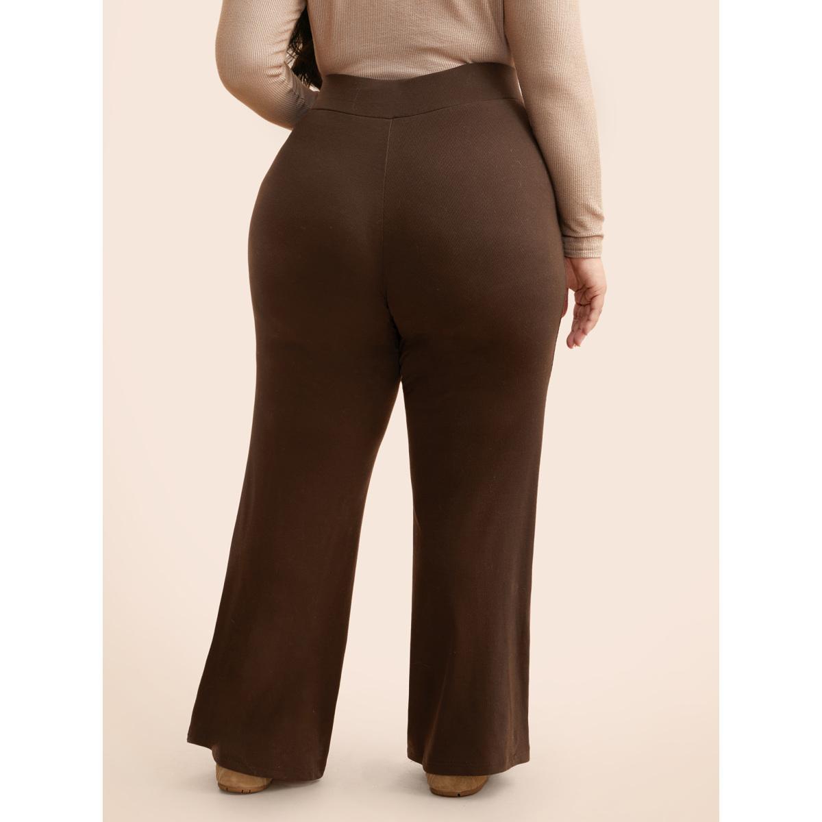 Plus Size Supersoft Essentials Flared Pants Women Browncoffeecolor Casual Medium stretch Bootcut Mid Rise Everyday Leggings BloomChic 22-24/3X Product Image