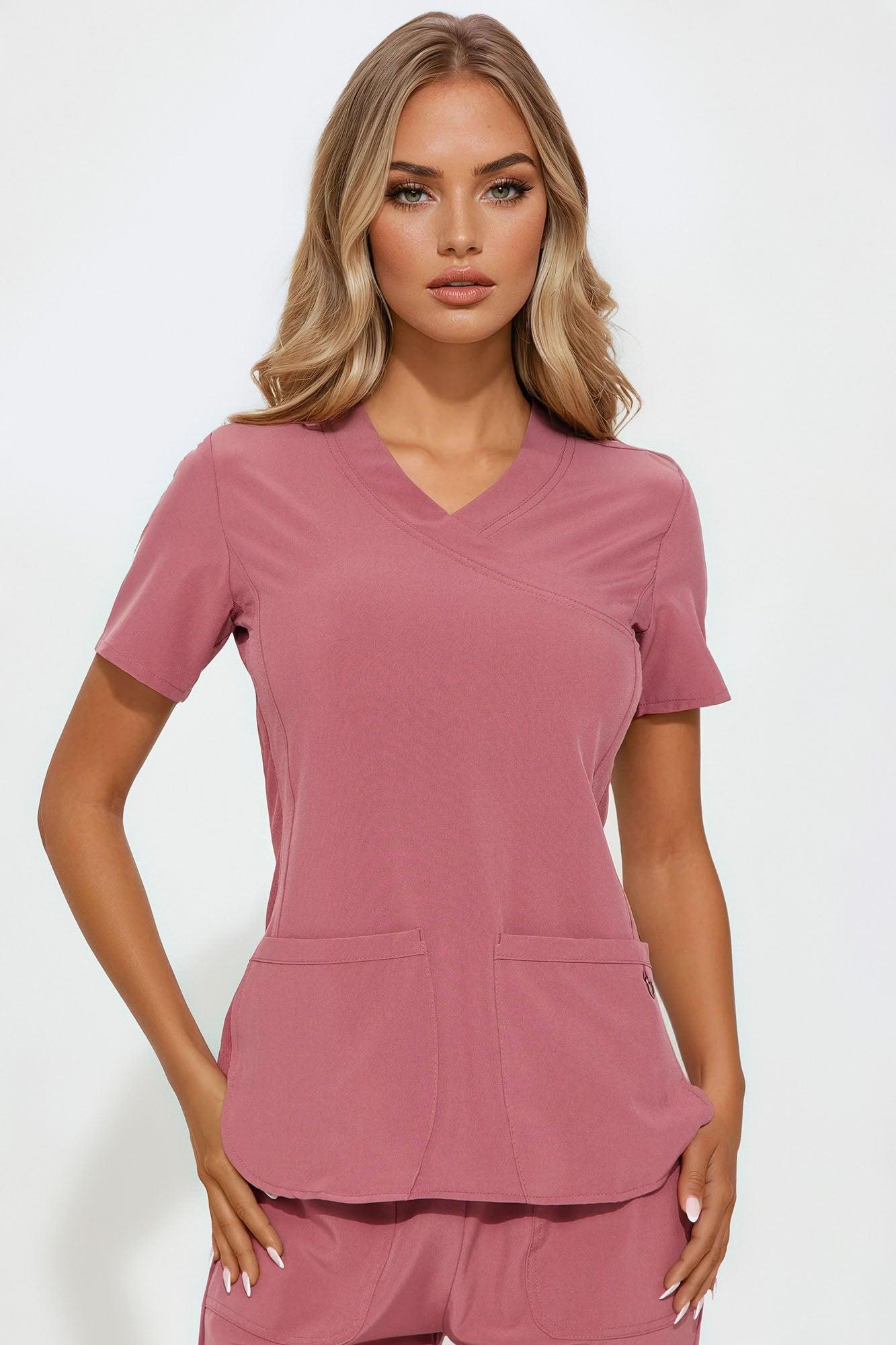 Feeling Better Stretch Scrub Uniform Jogger Set - Rose Product Image