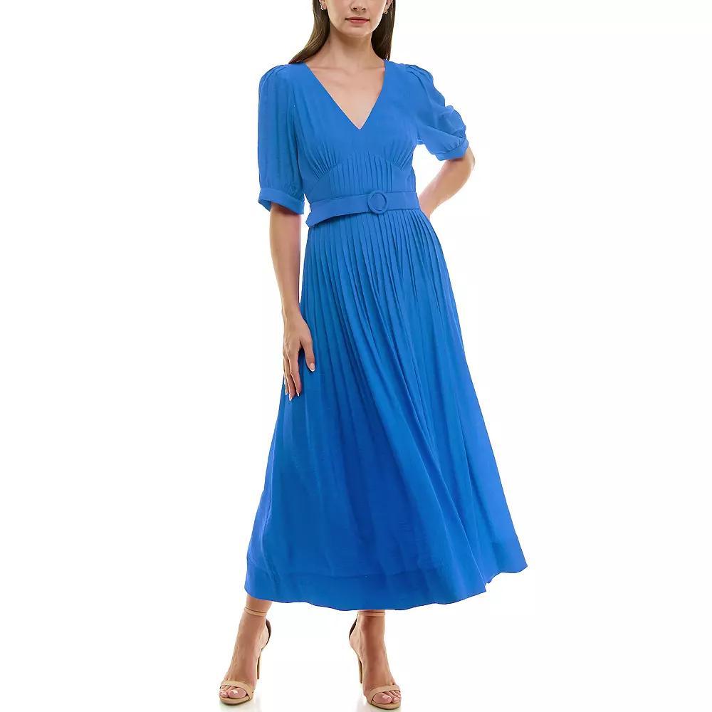 Women's Taylor Pleated Short Sleeve Belted Maxi Dress, Size: 14, Royal Blue Product Image