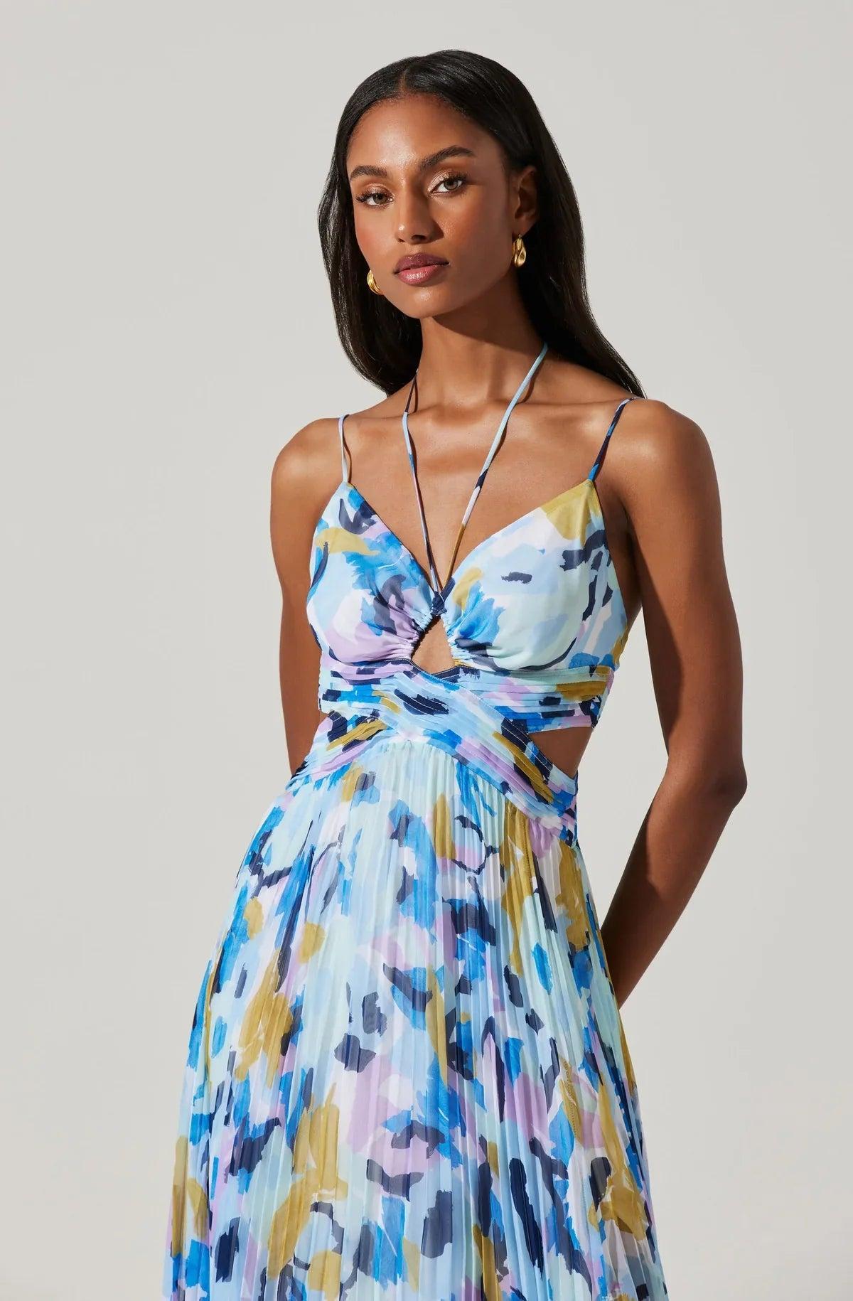 FINAL SALE ASTR the Label | Aquate Dress | Aqua Blue Multi Product Image