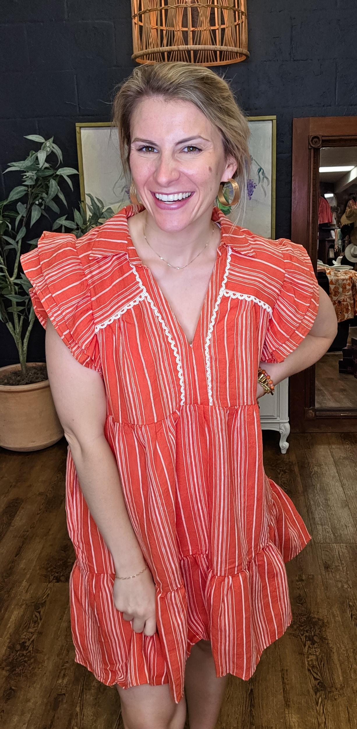 Lovely Linen + Lace Stripe Short Dress (Small to Large) Product Image
