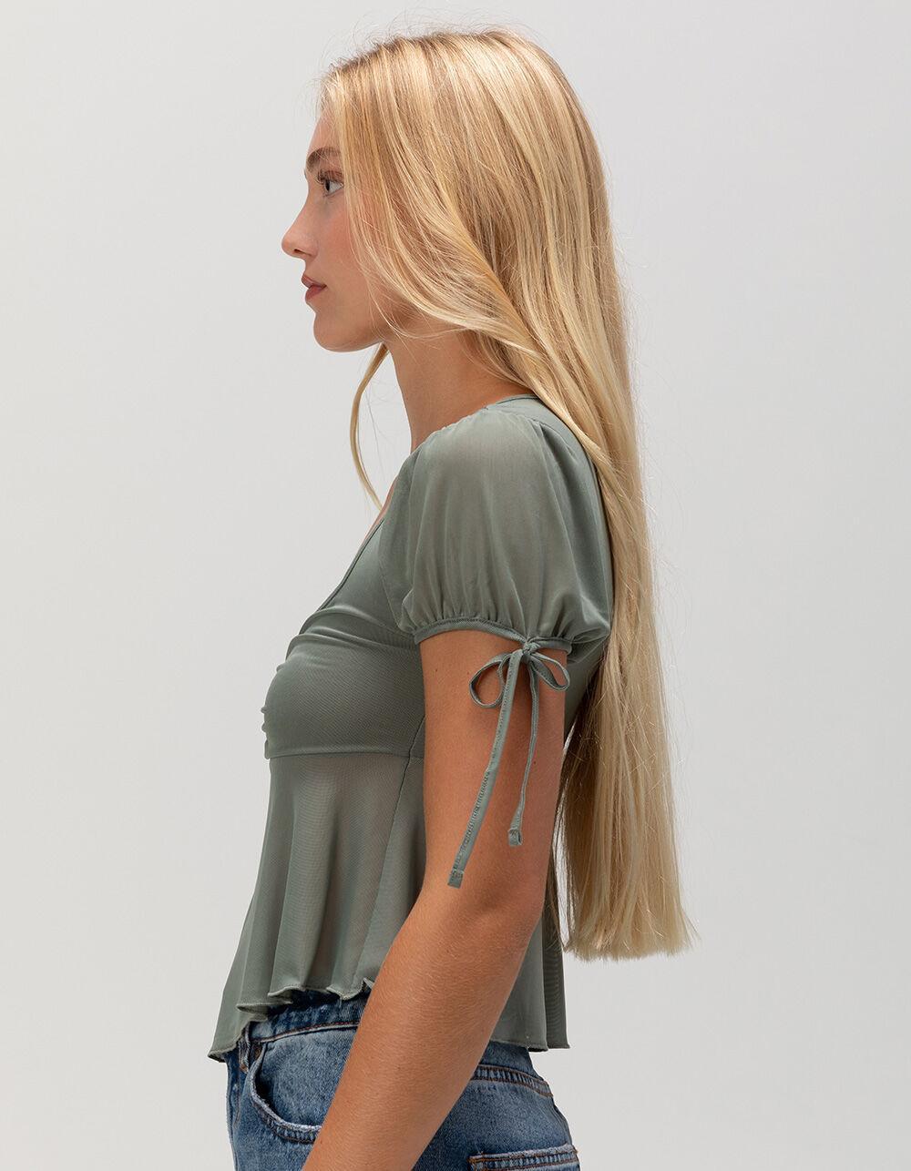 FULL TILT Mesh Babydoll Womens Top - OLIVE Product Image