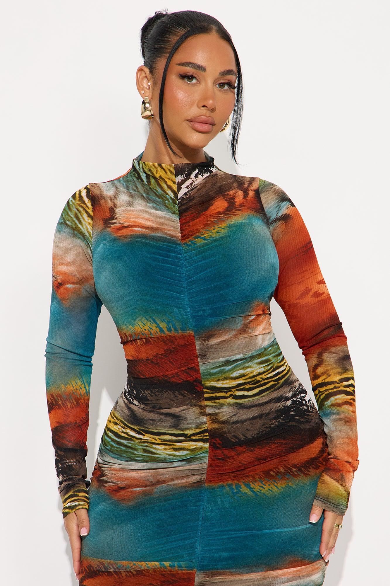 Marlena Mesh Ruched Midi Dress - Multi Color Product Image