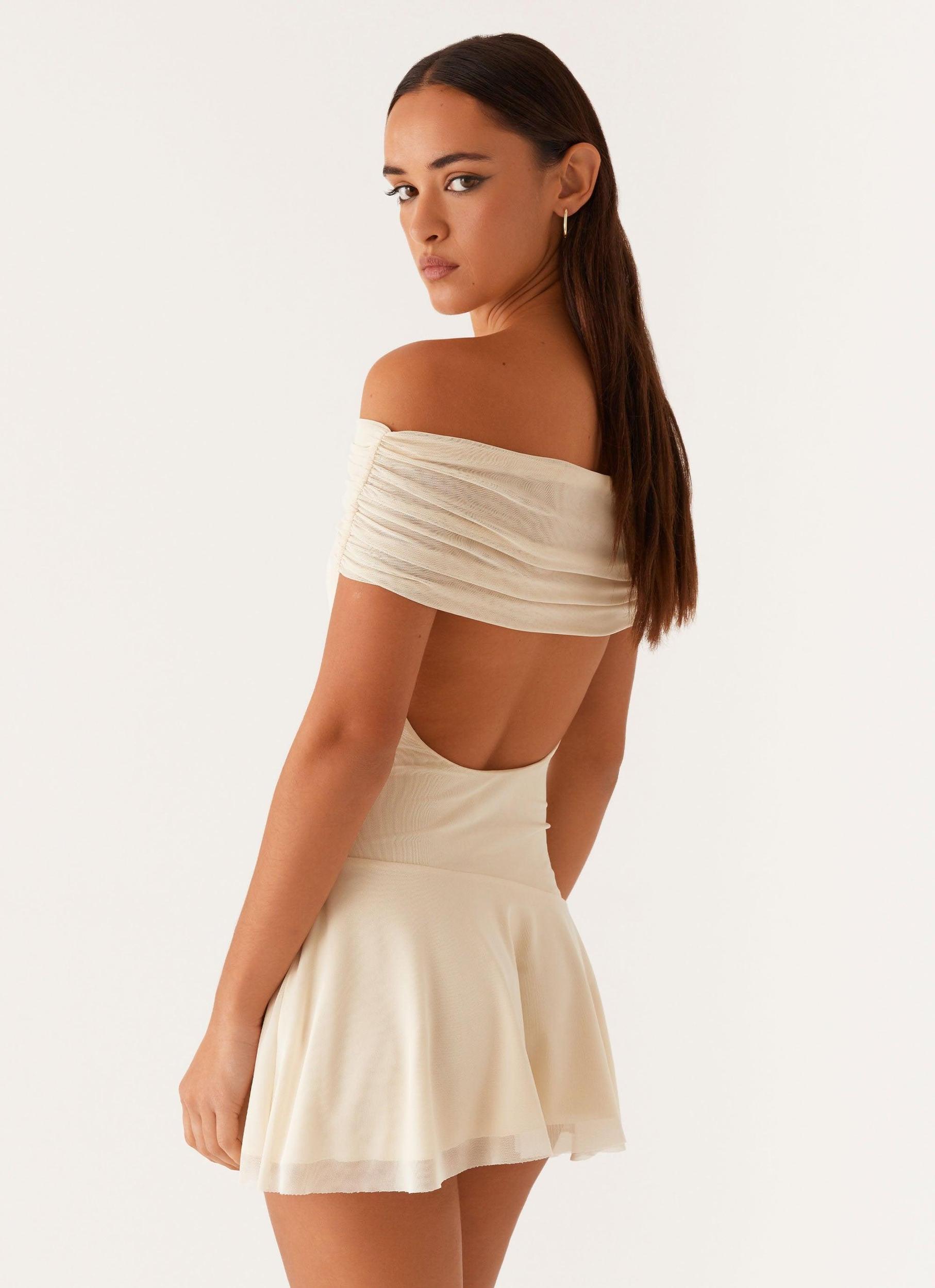 Finola Off Shoulder Mini Dress - Pastel Yellow Product Image