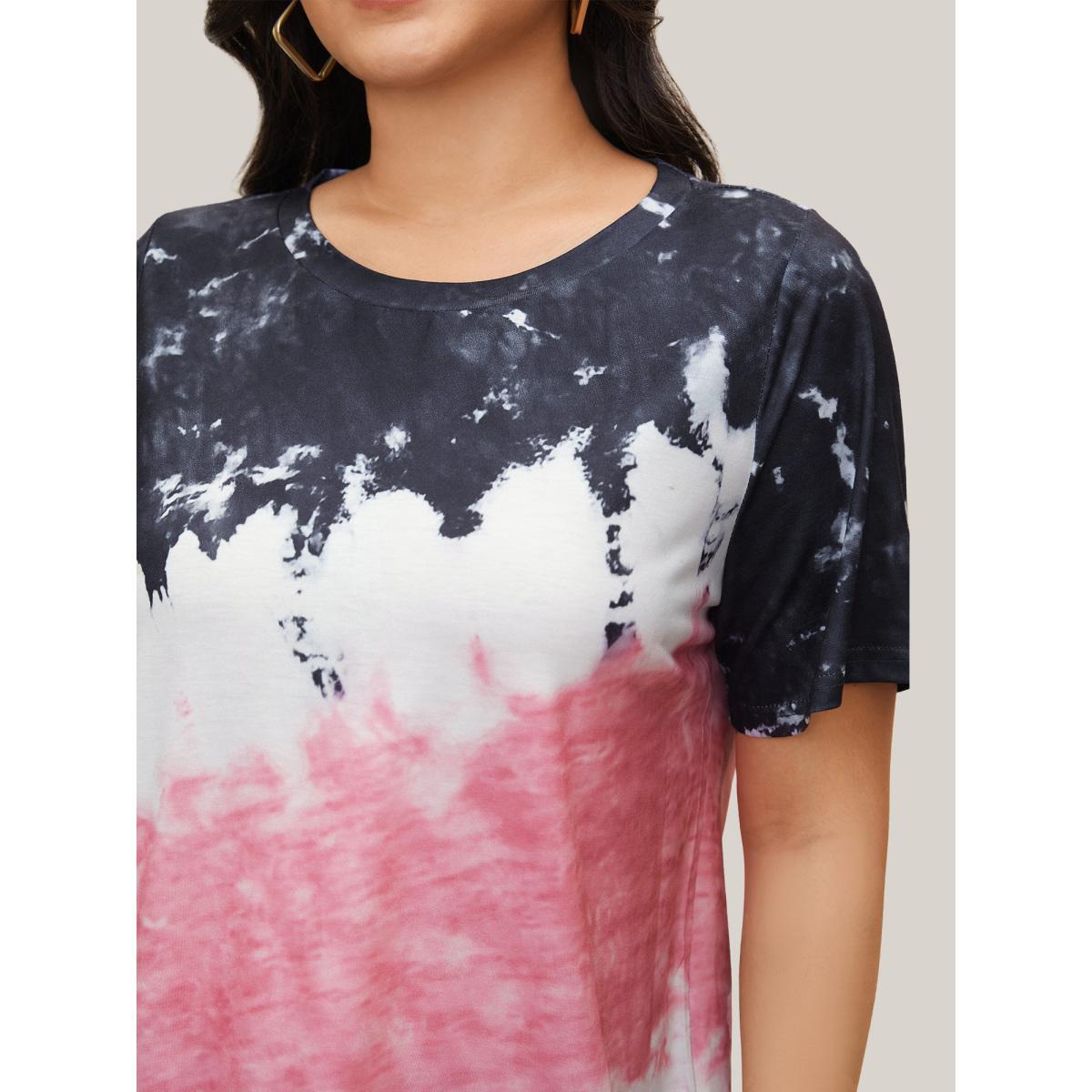 Plus Size Tie Dye Round Neck T-shirt Multicolor Women Casual Tie Dye Round Neck Everyday T-shirts BloomChic 28/5X Product Image