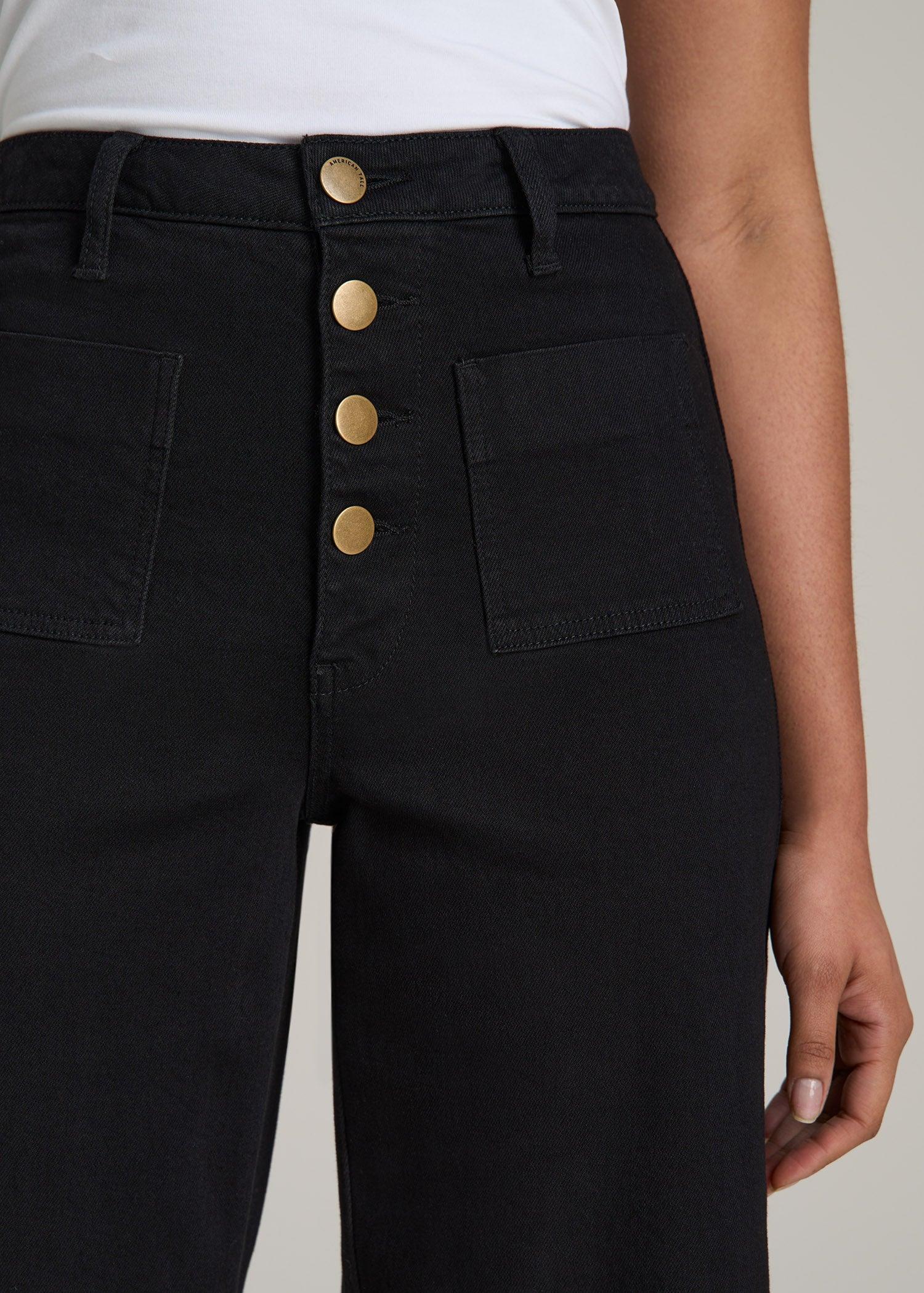 Stevie Wide Leg Patch Pocket Jeans for Tall Women in Black Product Image