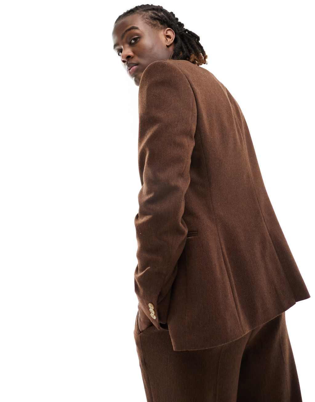 ASOS DESIGN skinny suit jacket in brown wool mix Product Image