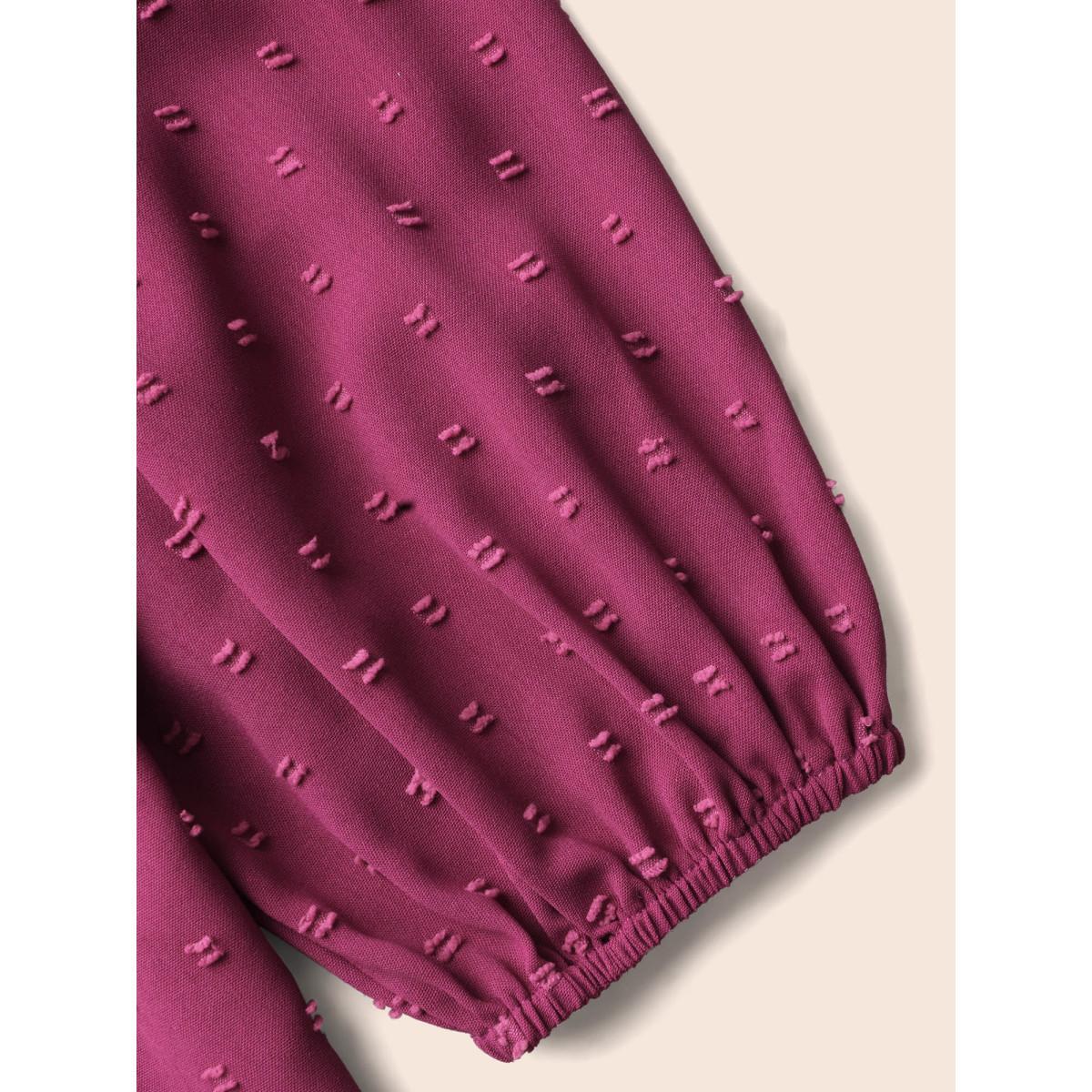 Plus Size RedViolet Texture Woven Ribbon Patchwork Ruffles Blouse Women Elegant Long Sleeve Flat collar with V-notch Everyday Blouses BloomChic 26/4X Product Image