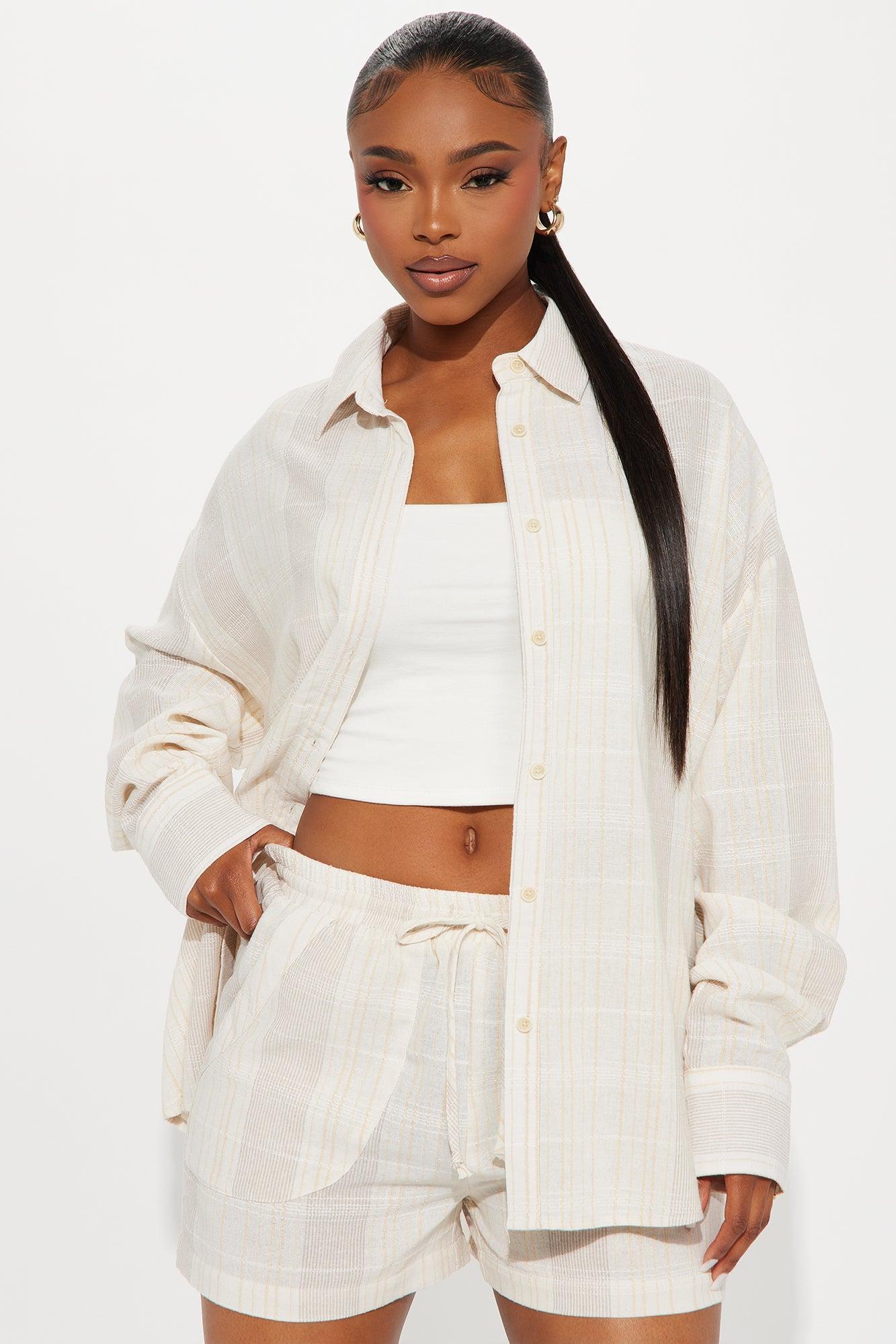 Beach Walk Stripe Short Set - Khaki Product Image