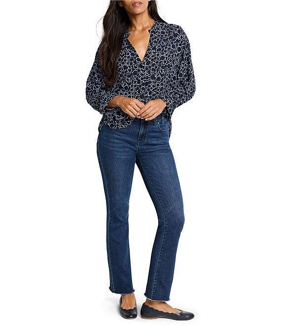 NIC + ZOE Pearl Garden Print Split V-Neck Long Sleeve Back Cinch Top Product Image