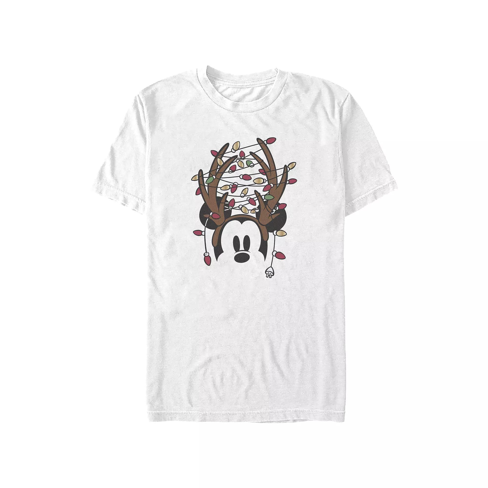 Disney's Mickey Mouse Antlers With Christmas Lights Big & Tall Graphic Tee, Men's, Size: 4XL Tall, White Product Image