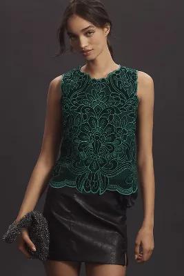 The Lainie High-Neck Lace Cutwork Blouse: Sleeveless Velvet Edition Product Image