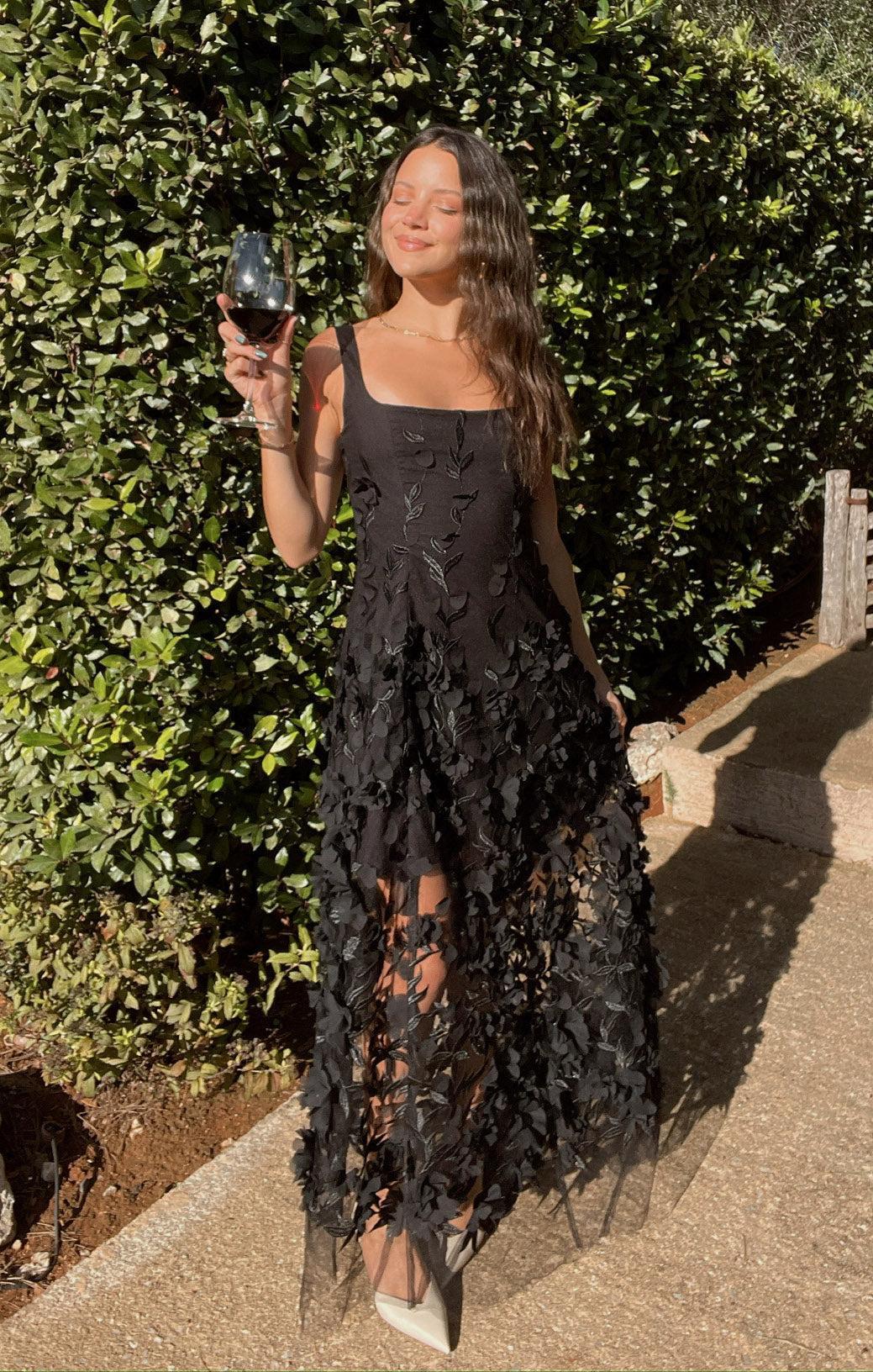 Stephanie Dress ~ Black 3D Floral Product Image