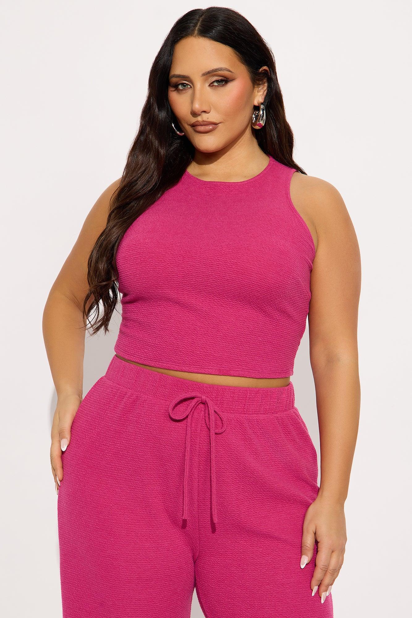 Alana Textured Wide Leg Pant Set - Magenta Product Image