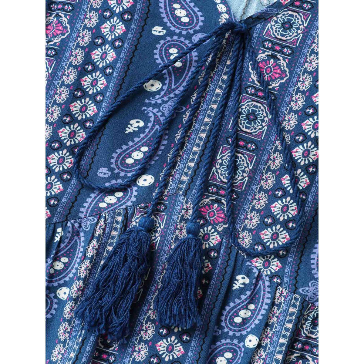 Plus Size Boho Stripes High Waisted Midi Dress DarkBlue Women V-neck Sleeveless Curvy BloomChic 26/4X Product Image