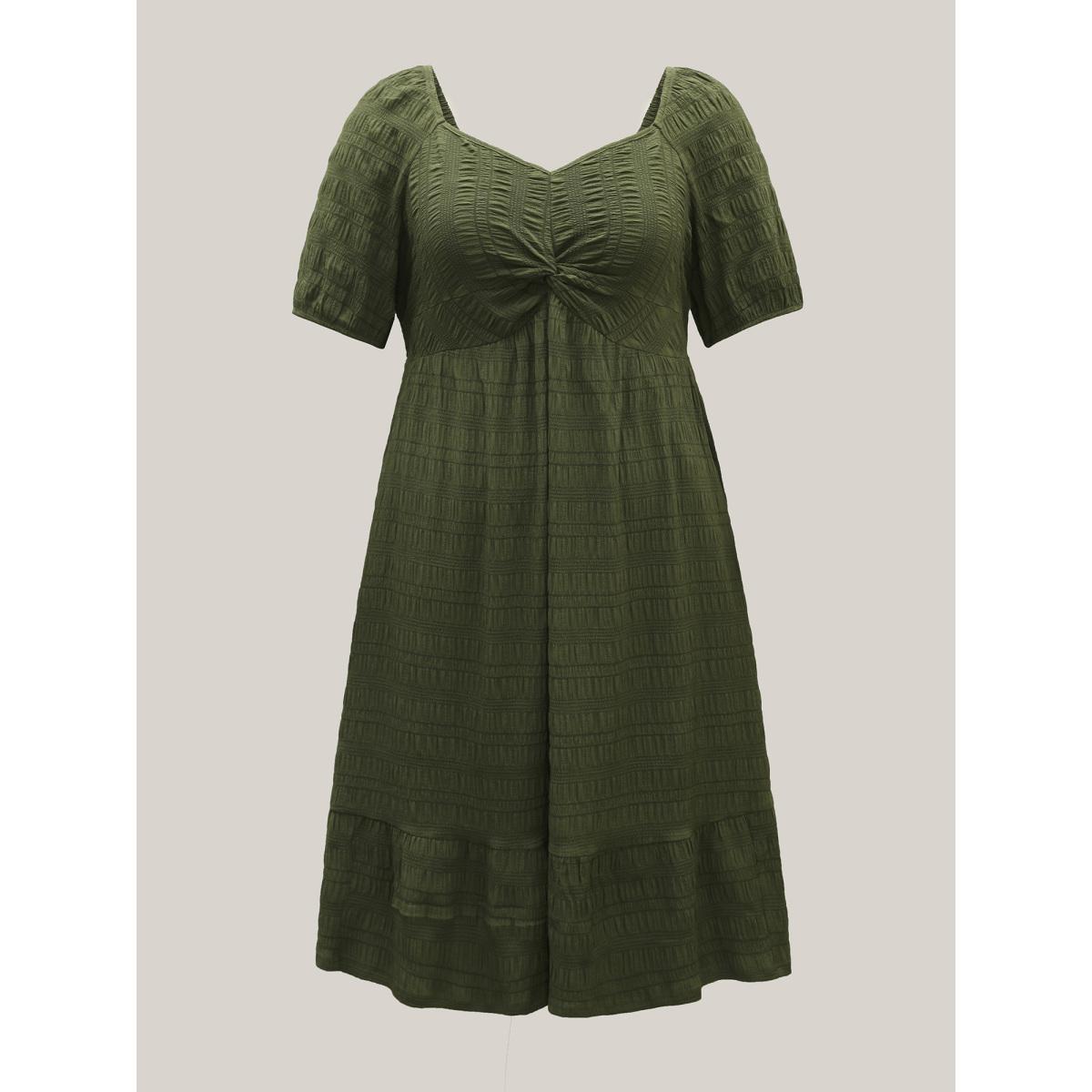 Plus Size Textured Front-Twist Square Neck Midi Dress ArmyGreen Women Elegant Twist V-neck Short sleeve Curvy BloomChic 12/L Product Image