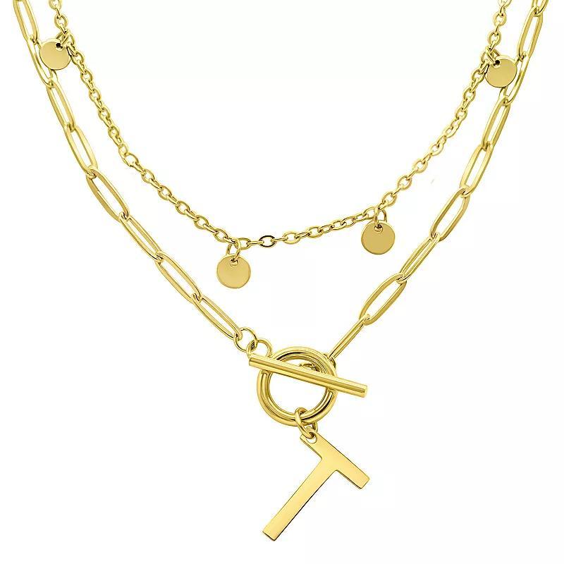 Adornia 14k Gold Plated Layered Initial Toggle Necklace, Women's, Size: 17-19" ADJ Product Image
