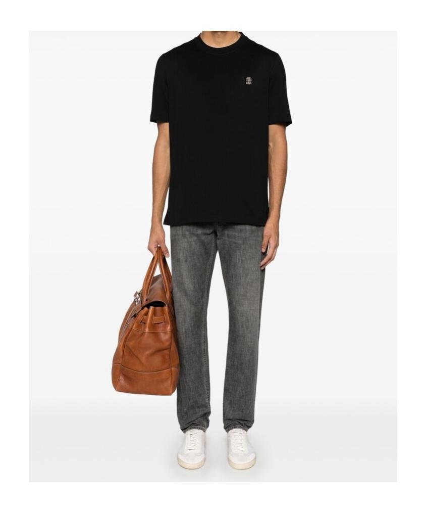 BRUNELLO CUCINELLI Logo-embroidered T-shirt In Multicolor Product Image