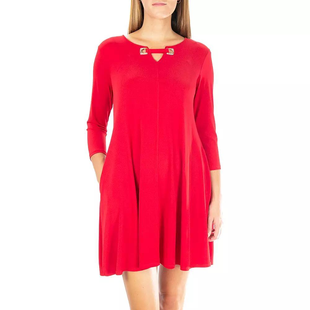 Women's Nina Leonard Embellished Keyhole Swing Dress, Size: Small, Red Gold Product Image
