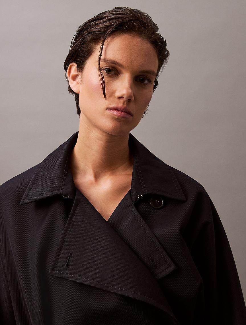 Long Wool Twill Blend Trench Coat Product Image