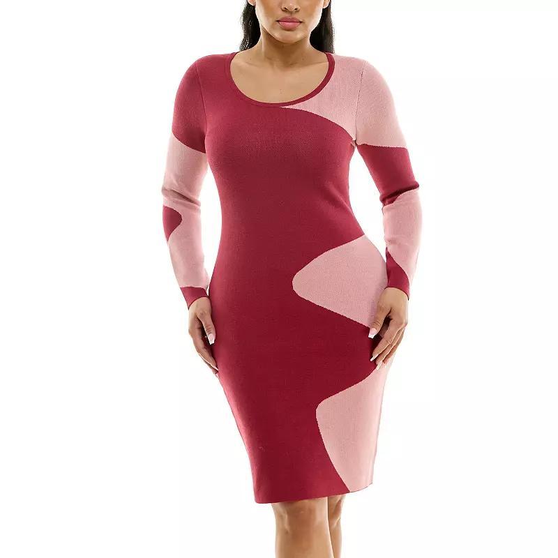 Women's Nina Leonard Colorblock Ribbed Dress, Size: Large, Navy Green Product Image