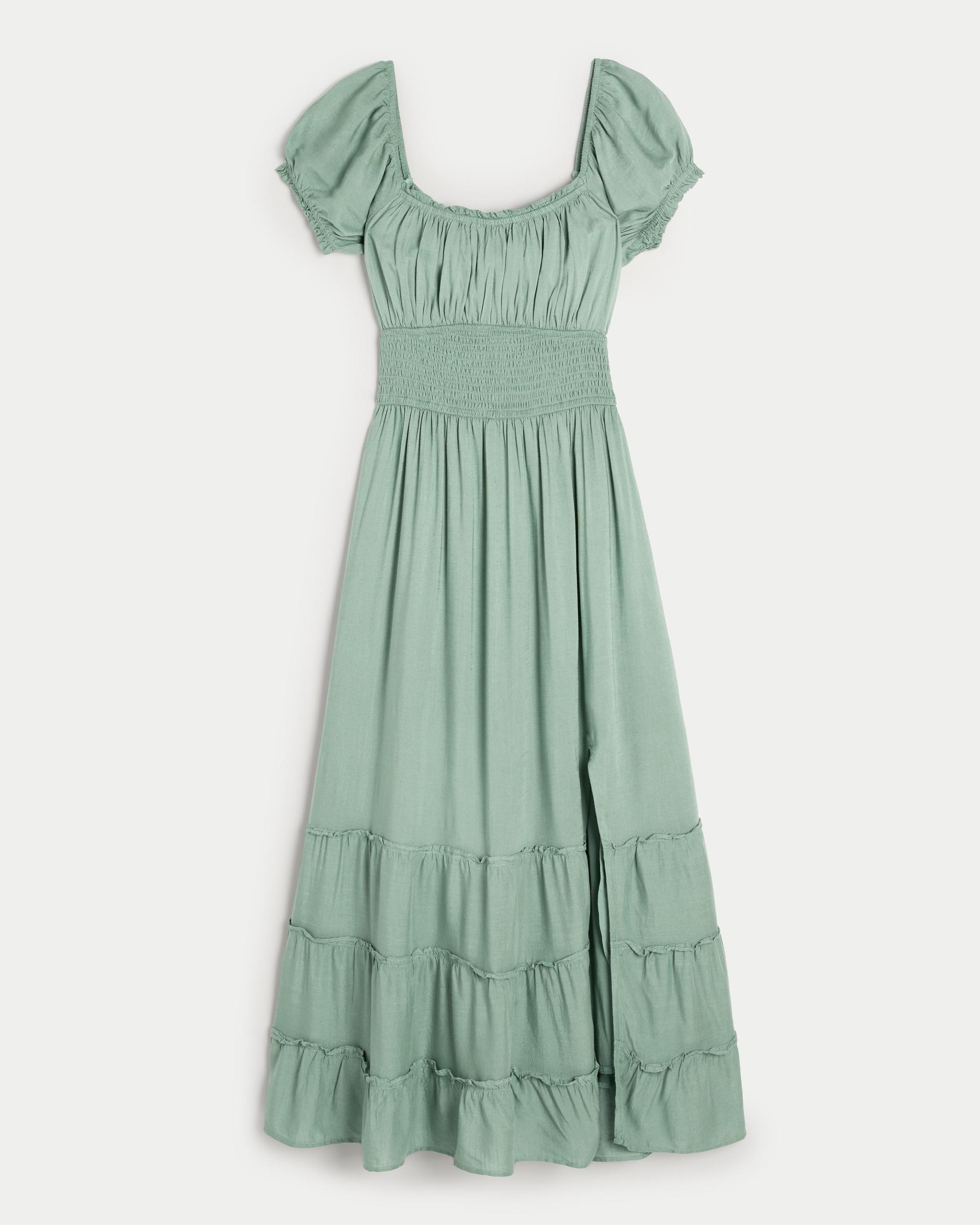 Hollister Saidie Short-Sleeve Tie-Back Midi Dress Product Image